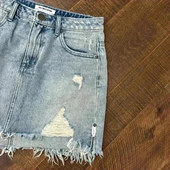 One Teaspoon High Waisted Denim Fitted Skirt - Picture 3 of 12